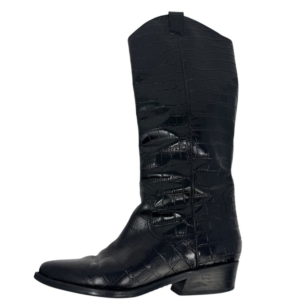 Marc Fisher Haze Boots Black Croc Embossed Heeled Size 8 - Picture 7 of 14